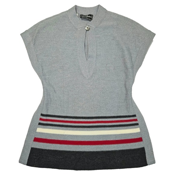 Linea Sweaters - Vintage Crissa Linea Italiana Wool Knit Vest Dress Gray Striped Made in Italy